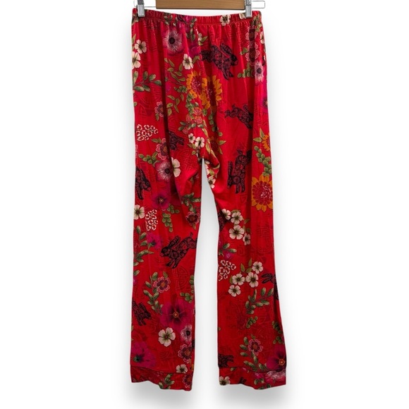 Johnny Was Pants Women's Sz Small Red Floral Rabbit Print High Rise Straight Leg - Picture 4 of 11